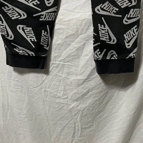 Nike Kids Black and White Logo Joggers with Green Drawstring - Picture 3 of 7